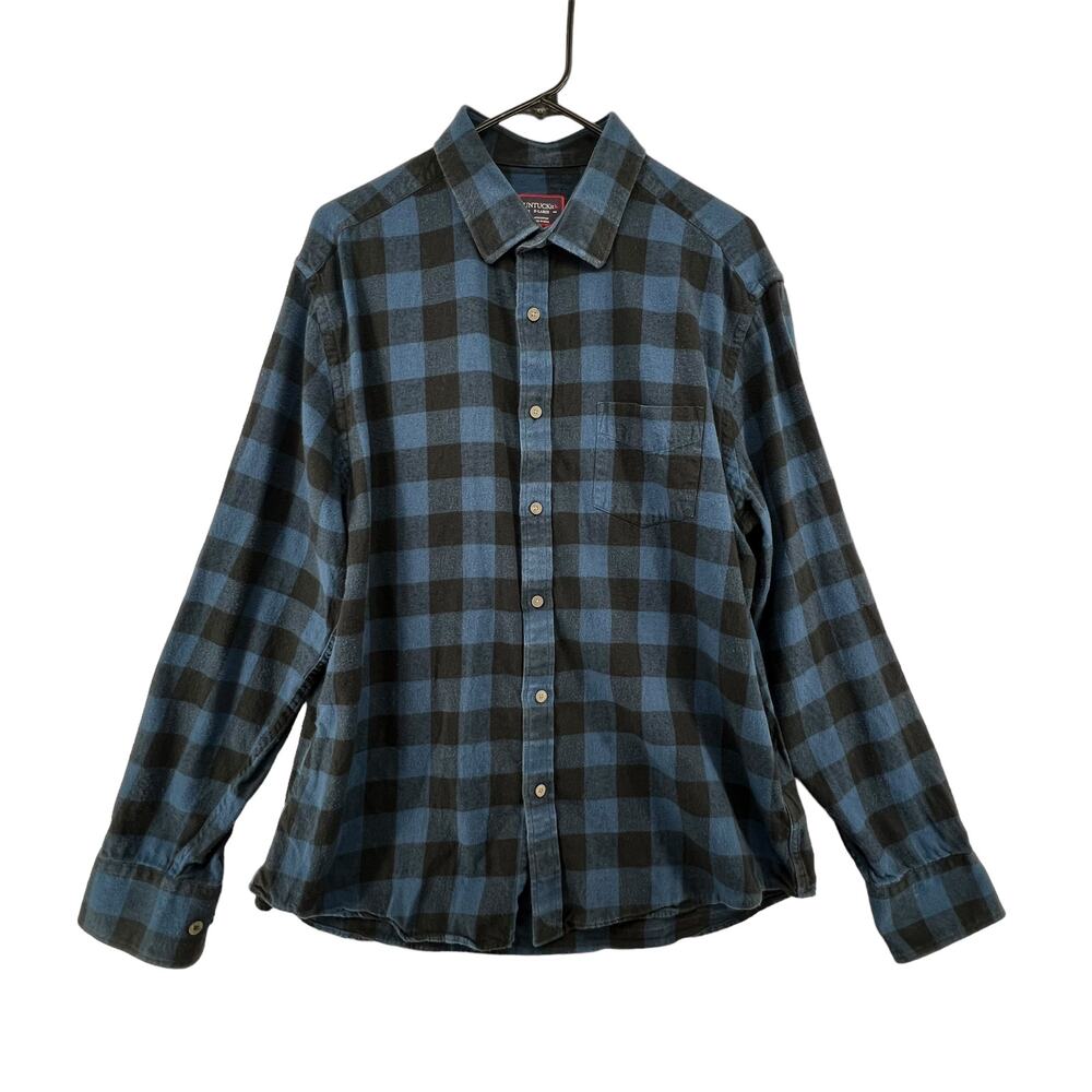 Untuckit Button Up Shirt Size SL Plaid Flannel Buffalo Gingham Blue Black Cotton